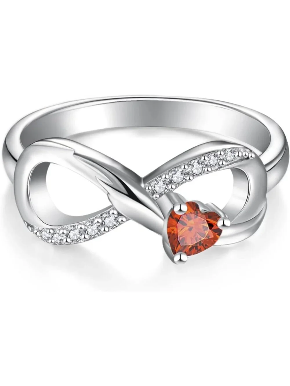 Women's Garnet Jan 925 Sterling Silver Infinity Promise Angel Wings Heart Ring